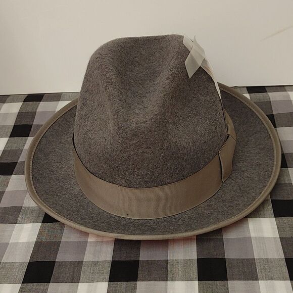 MONTIQUE MENS GREY MATCHING GROSGRAIN RIBBON RED BOTTOM WOOL FELT DRESS HAT H75 - Picture 7 of 8